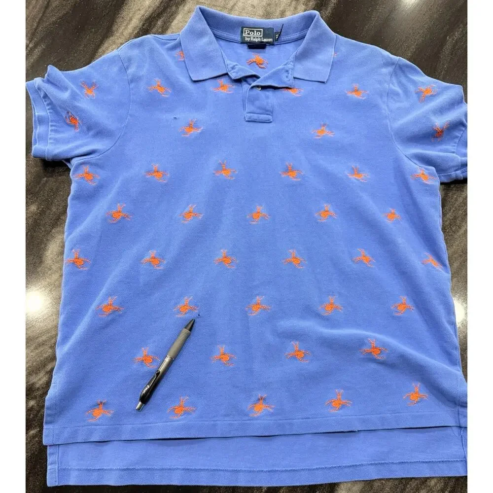 Polo Ralph Lauren Spider Print Polo Shirt XL Blue Orange Embroidered Halloween